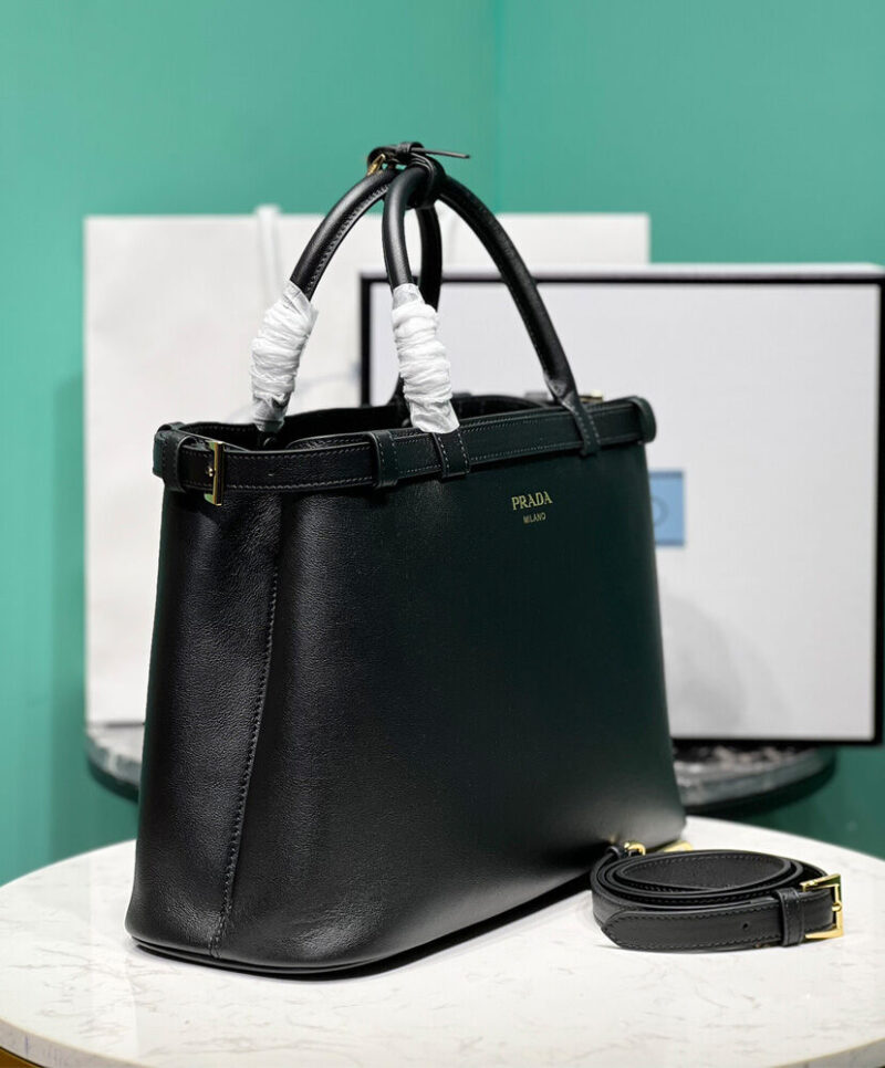 Prada Medium Leather Handbag With Belt 1BA417 Black